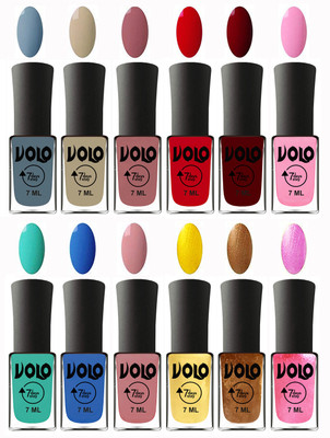 

Volo No Chipping-No Fading Longest Lasting Ever Nail Polish Set Light Blue, Skin Nude, Chocolate Peach, Blood Red, Great Maroon, Baby Pink, Fashion Green, Royal Blue, Peach Pink, Metallic Light Golden, Metallic Dark Golden, Metallic Pink(Pack of 12)