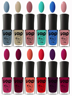 

Volo No Chipping-No Fading Longest Lasting Ever Nail Polish Set Light Blue, Skin Nude, Chocolate Peach, Fashion Green, Royal Blue, Peach Pink, Magnta Fashion, Wine Maroon, Orange, Redish Orange, Dark Wine, Magnta(Pack of 12)