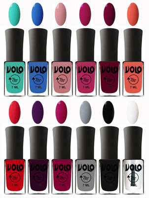 

Volo No Chipping-No Fading Longest Lasting Ever Nail Polish Set Fashion Green, Royal Blue, Peach Pink, Magnta Fashion, Wine Maroon, Orange, Redish Orange, Dark Wine, Magnta, Light Grey, Black, Top Coat(Pack of 12)
