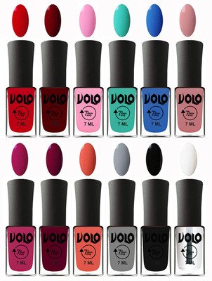 Volo No Chipping-No Fading Longest Lasting Ever Nail Polish Set Blood Red, Great Maroon, Baby Pink, Fashion Green, Royal Blue, Peach Pink, Magnta Fashion, Wine Maroon, Orange, Light Grey, Black, Top Coat(Pack of 12)