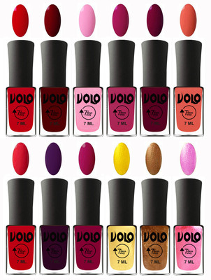 

Volo No Chipping-No Fading Longest Lasting Ever Nail Polish Set at Big Promotional Price Blood Red, Great Maroon, Baby Pink, Magnta Fashion, Wine Maroon, Orange, Redish Orange, Dark Wine, Magnta, Metallic Light Golden, Metallic Dark Golden, Metallic Pink(