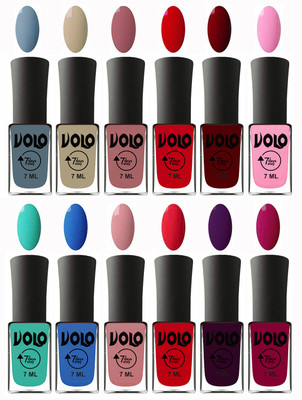 

Volo No Chipping-No Fading Longest Lasting Ever Nail Polish Set at Big Promotional Price Light Blue, Skin Nude, Chocolate Peach, Blood Red, Great Maroon, Baby Pink, Fashion Green, Royal Blue, Peach Pink, Redish Orange, Dark Wine, Magnta(Pack of 12)