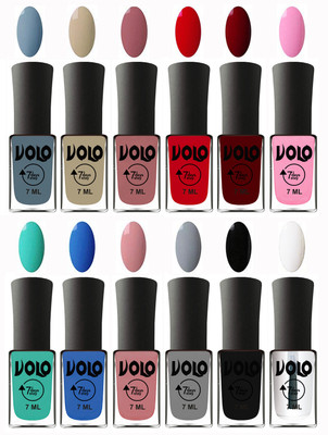 

Volo No Chipping-No Fading Longest Lasting Ever Nail Polish Set Light Blue, Skin Nude, Chocolate Peach, Blood Red, Great Maroon, Baby Pink, Fashion Green, Royal Blue, Peach Pink, Light Grey, Black, Top Coat(Pack of 12)