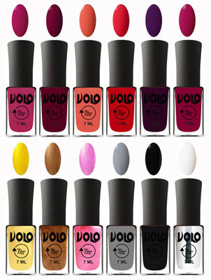 

Volo No Chipping-No Fading Longest Lasting Ever Nail Polish Set Magnta Fashion, Wine Maroon, Orange, Redish Orange, Dark Wine, Magnta, Metallic Light Golden, Metallic Dark Golden, Metallic Pink, Light Grey, Black, Top Coat(Pack of 12)