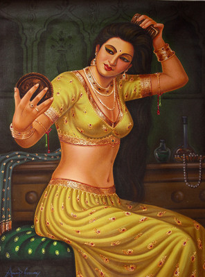 Exotic India Lady Dressing Herself Oil 48 inch x 36 inch Painting