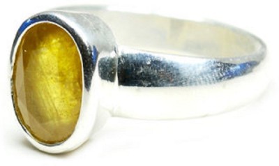 Jaipur Gemstone Natural Pukhraj Stone IGI Lab Certified Astrological Yellow Sapphire Silver Plated Finger Ring Jaipur Gemstone Sterling Silver Sapphire Silver Plated Ring