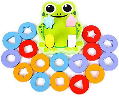

Skywalk Wooden Frog with Geometric Shape Blocks,Educational & Learning Toys,Wooden Geometric Shape Sorter Puzzle (Multicolor)(Multicolor)