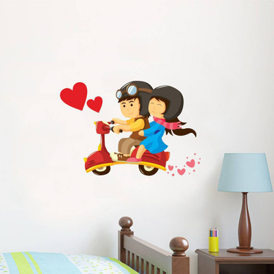 Decal O Decal 1 Wall Decals ' Lovely couple riding a Scooter ' Wall Stickers (PVC Vinyl,45cm x 65cm )Multicolour) Self Adhesive Sticker(Pack of 1)
