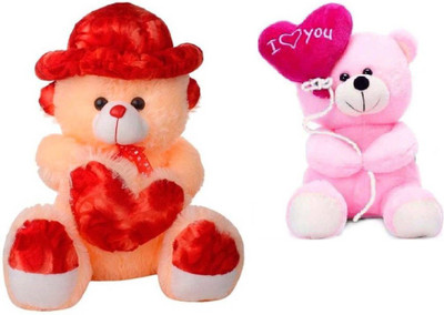 

Samayra Toys Combo Offer Pack of Two Cream Teddy Bear with Cap 3 Feet & Small Pink Teddy Bear with I love you heart 18 Cm - 90 cm(Cream, Pink)