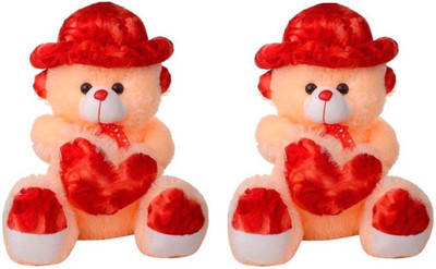 

THE HIGH THINKING TOYS Combo Offer Pack of Two Cream Teddy Bear with Red Cap - 40 cm(Cream, Red)
