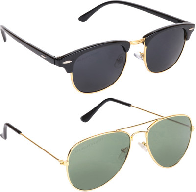 

Aligatorr Clubmaster, Aviator Sunglasses(Grey, Black