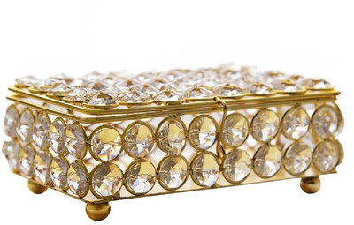 

Inspiration World Crystal Rectangle Shape Jewelry Box Gold ornament holder Vanity Box(Gold)