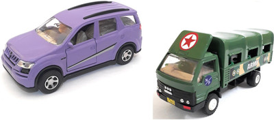 

The Game Begins Combo Toys of Mahindra XUV 500 Car and Army Van | Miniature Car Toys | Pull back and go | Purple,Green -Combo Pack of 2 Toys(Purple, Green), Green;purple