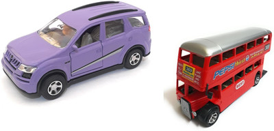 

The Game Begins Combo Toys of Mahindra XUV 500 Car and Double Decker Bus | Miniature Toys | Pull back and go | Purple,Red -Combo Pack of 2 Toys(Purple, Red)