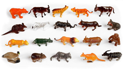 

Vibgyor Vibes Wild Animals Figures Set with Jungle Scene Camouflage Mat- Pack of 20 Animals(Multicolor)