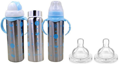 

Teeny Weeny 3 In 1 Multifunctional Baby Steel Feeding Bottle Cum Sipper Cum Straw - 180 ml - With Normal Flow Baby Nipples 2pcs Combo - 180 ml(Blue)