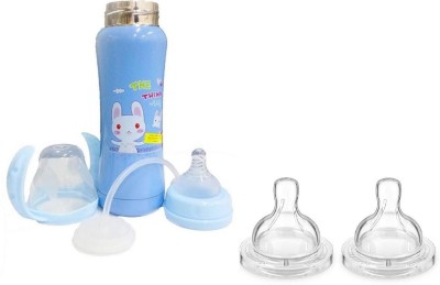 Chinmay Kids Thermal Insulation Stainless Steel Baby Feeding Bottle 240ml - With Normal Flow Baby Nipples 2pcs Combo - 240 ml(Blue)