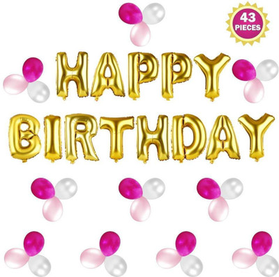 

Baby & Sons Solid Happy Birthday Foil, Pink and White Balloon(Multicolor, Pack of 43)