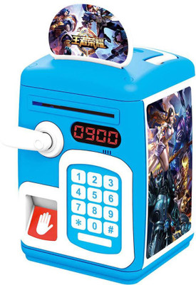 

SHRIBOSSJI Kids Electronic Simulation Password Automatic Roll Money Fingerprint Unlock Piggy Bank Kids Safe Bank Mini ATM Money Save Box Coin Bank(Multicolor)
