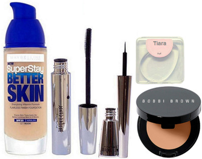 

tiara Silicon Puff , Bobbi Brown Concealer , Super Stay Better Skin Founddation & Mac Brooke Candy Eyeliner & Mascara(Set of 5)