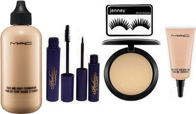 jenney Eyelashes & Face & Body Liquid Foundation , Padma Mascara , Eyeliner , Studio Fix Compact , Select Cover Up Concealer Cream(Set of 5)