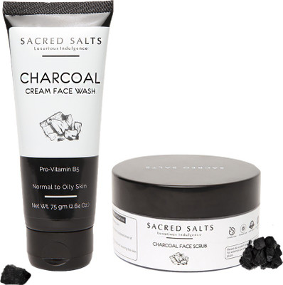 

Sacred Salts Charcoal Cream Face Wash & Charcoal Face Scrub | Deep Cleansing | 100% Organic Natural for Men & Women | Combo Pack - Set of 2(Set of 2)