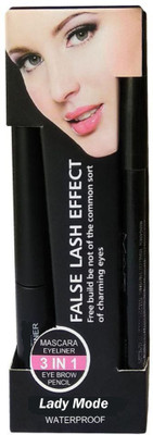 

ladymode Eyebrow Pencil Black & Liquid EyeLiner & Mascara (3in1) (Set of 3)(Set of 3)