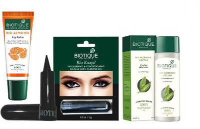 

BIOTIQUE BIO Morning Nectar Flawless Skin Lotion For All Skin Types, Bio Almond Kajal , LIP CARE(Set of 3)