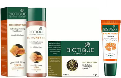 

BIOTIQUE BIO Honey Gel Refreshing Foaming Face Cleanser For All Skin Types, Bio Sea Weed Revitalizing Eye Gel , LIP CARE(Set of 3)