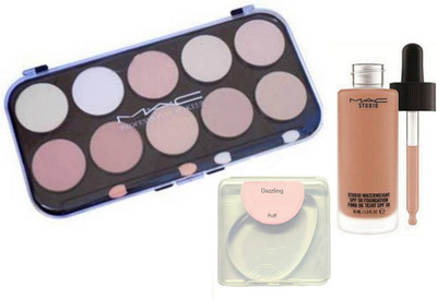 

DAZZLING Silicon Puff & Makeup 10 Shades Concealer Palette & studio waterweight foundation (Set of 3)(Set of 3)