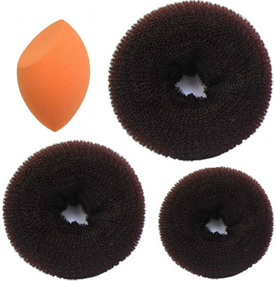 

Bella Hararo 4pc Set Hair Donut cum Juda Puff, Hair Donut Bun Maker, Half Cut Makeup Foundation Sponge Puff(Set of 4)