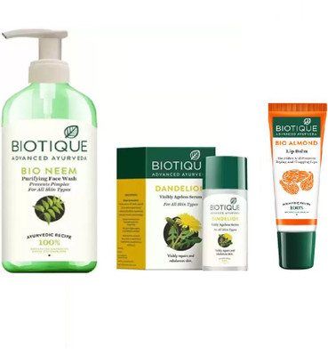 

BIOTIQUE BIO Neem Purifying Face Wash, Bio Dandelion Ageless Lightening Serum , LIP CARE(Set of 3)
