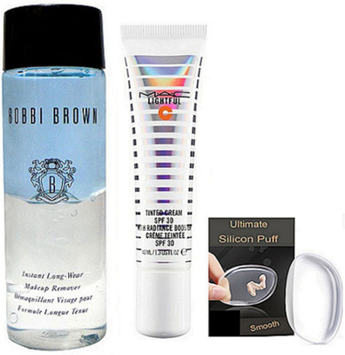 

Ultimate Silicon Puff With Mac Lightfull Tinted Cream,Bobbi Brown Makeup Remover(Set of 3)