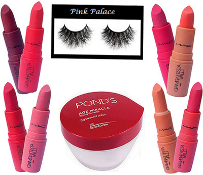 

pink palace Eyelashes, Lipstick pack Of 8, Age miracle Day Cream(Set of 10)