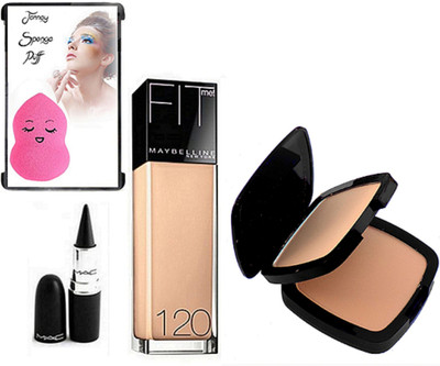 

jenney Sponge Puff, Mac Two Way Compact, Stick Kajal, Maybelline New York Fit Me Foundation(Set of 4)