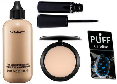 

caroline Silicon Puff & Face Body Foundation, Compact & Liquid Eyeliner(Set of 4)