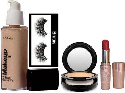 

brutus Eyelashes, Mac Makeup Pro Longwear Foundation, Compact, Lakme 9to5 crease-less Lipstick(Set of 4)