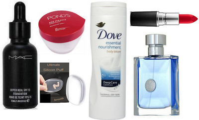 

Ultimate Silicon Puff With Mac hyper Real Foundation,Matte Finish Lipstick & Dove Body Lotion With Pond's Age Miracle Day Cream,Versace pour Homme Perfume(Set of 6)