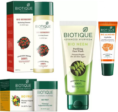 

BIOTIQUE BIO Berberry Hydrating Cleanser, Bio Fruit Face Pack, Bio Neem Purifying Face Wash, LIP BALM(Set of 4)