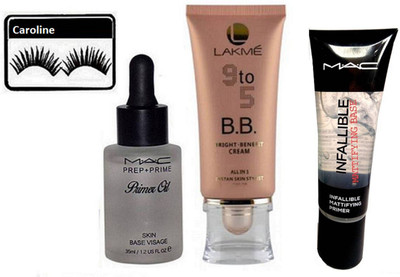 

caroline Eyelashes , PREP+PRIME PRIMER OIL, MATTIFYING BASE PRIMER & B.B. BRIGHT BENEFIT CREAM(Set of 4)