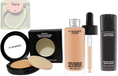 

tiara Silicon Puff , Mac Compact , Studio Water weight Foundation, Infusion Face Serum(Set of 4)