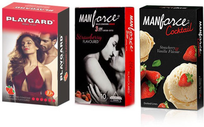 

Manforce Strawberry Cocktail w/ Playgard (30 Condoms) Combo Condom(Set of 3, 30S)