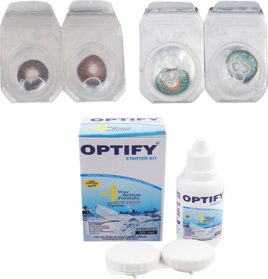 Optify Combo Pack Monthly Color Contact Lens with Kit (OP-190-Brown-Tarquise-2) Monthly Contact Lens(1, Brown-Tarquise, Pack of 2)
