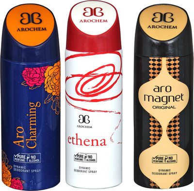 

arochem ARO CHARMING & ETHENA & ARO MEGNET DEODORANT SPRAY Body Spray - For Men & Women(600 ml, Pack of 3)