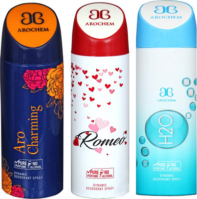 

arochem ARO CHARMING & ROMEO & H20 DEODORANT SPRAY Body Spray - For Men & Women(600 ml, Pack of 3)