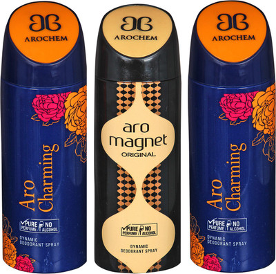 

arochem ARO CHARMING & ARO MEGNET DEODORANT SPRAY Body Spray - For Men & Women(600 ml, Pack of 3)