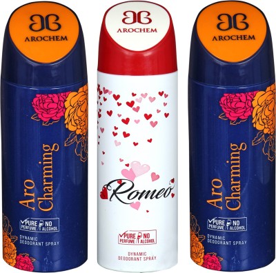 

arochem ARO CHARMING & ROMEO DEODORANT SPRAY Body Spray - For Men & Women(600 ml, Pack of 3)