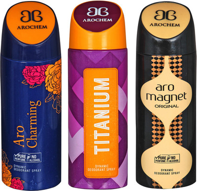 

arochem ARO CHARMING & TITANIUM & ARO MEGNET DEODORANT SPRAY Body Spray - For Men & Women(600 ml, Pack of 3)