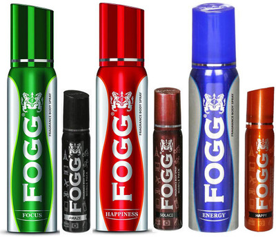 

Fogg Deodorant FOCUS, ENERGY & HAPPINESS Body Spray - For Men & Women(450 ml, Pack of 6)