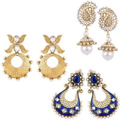 JEWELS GURU Bollywood Diva Style Cubic Zirconia, Pearl Alloy Drops & Danglers, Earring Set, Chandbali Earring, Jhumki Earring